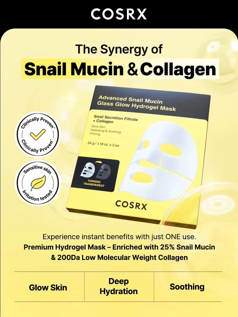 Cosrx Advanced Snail Mucin Glass Glow Hydrogel Mask 34g