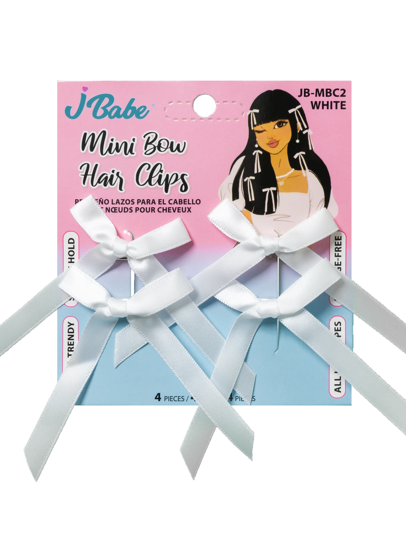 J Babe Mini Bow Hair Clips - White
